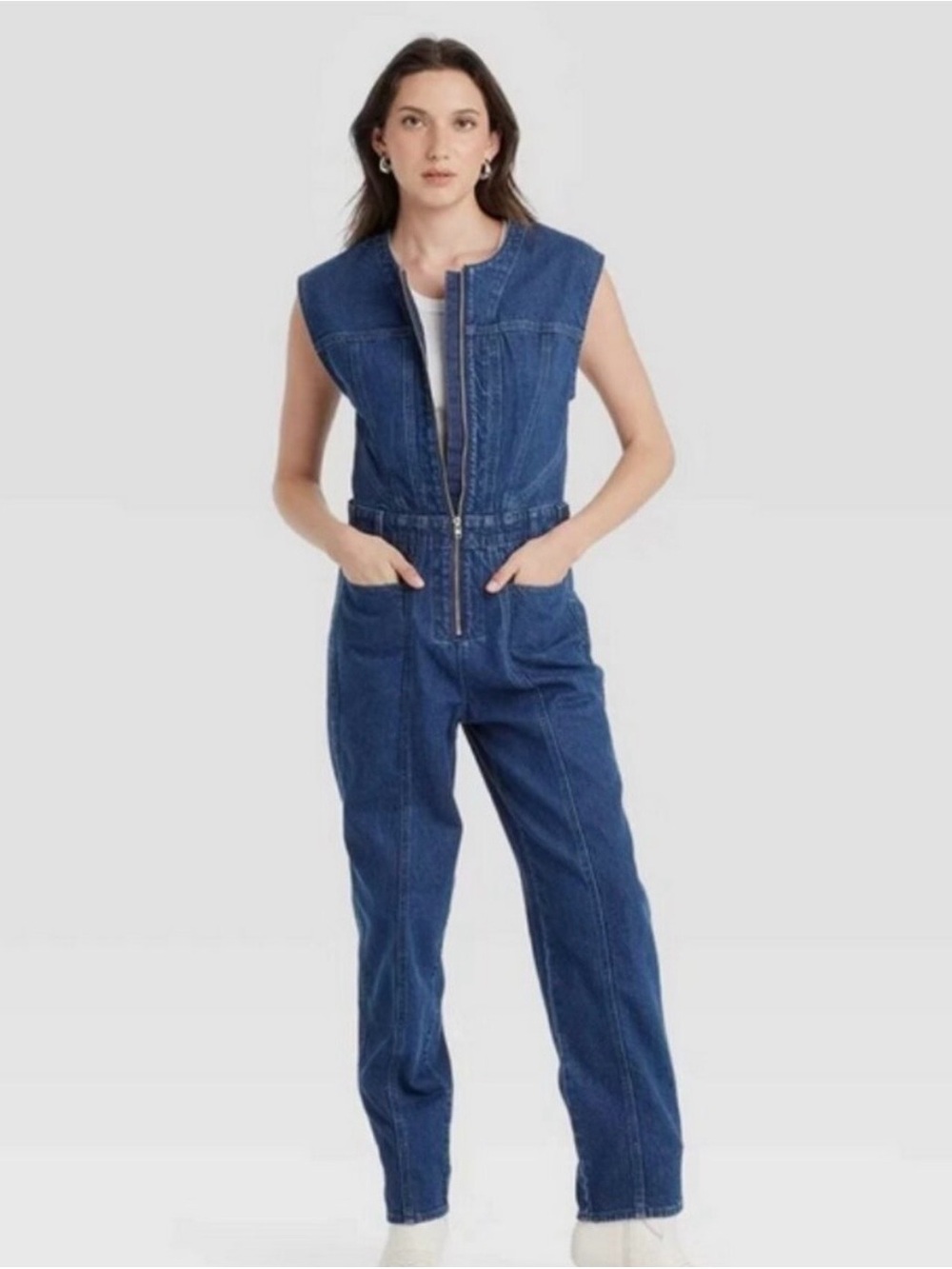 Universal Thread Dark Blue Denim Zip-Front Jumpsuit Size 10 Never Worn!